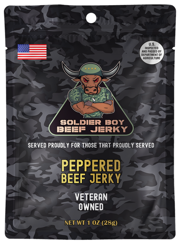 Beef Jerky - Peppered Flavor - 1.0oz Bag - Soldier Boy Beef Jerky - Soldier Boy Jerky